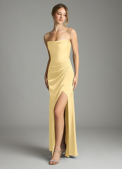 Azazie Leonis Brautjungfernkleider Wandelbar Meerjungfrau-Linie Plissee Stretch-Satin Kleid Butter image1
