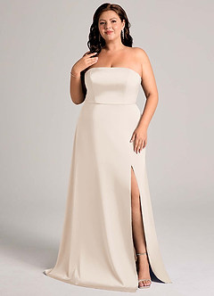 Azazie Wren Vestidos de damas de honor Vestido de Alabastro Blanco de Satén Elástico de Corte en A Convertible con Sin tirantes image10