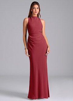Azazie Evadne Brautjungfernkleider A-Linie Plissee Chiffon Kleid Granatapfelrot image3