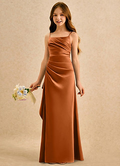 Azazie Cannoli Girls Formal Flower Girl Dresses Copper A-Line Pleated Matte Satin Dress image5