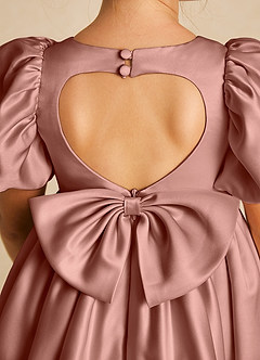 Azazie Muffin Flower Girl Dresses Cedar Rose A-Line with Sleeves Matte Satin Dress image4