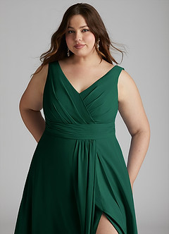 Azazie Karina Bridesmaid Dresses Emerald A-Line Pleated Chiffon Dress image11