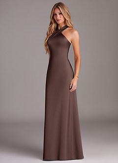 Azazie Doretta Bridesmaid Dresses Ganache Mermaid Pleated Stretch Satin Dress image4