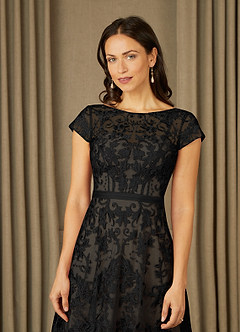 Azazie Sanna Abiti per la Madre della Sposa Abito A-Line in Tulle in Pizzo con Scollo a U Nero Champagne image6