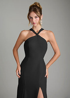 Azazie Rue Bridesmaid Dresses Black A-Line Halter Chiffon Dress image3