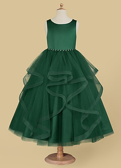 Azazie Sofia vestidos de niña de las flores Vestido de Verde Oscuro de Tul de Corte En A con Perla image5