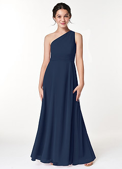 Azazie Cleo Junior Dark Navy A-Line Pleated Chiffon Dress image3