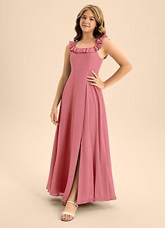 Azazie Callie Junior Abito A-Line in Chiffon Increspato Ruggine image3