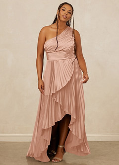 Christian Siriano Bridal for Azazie 1008 Robes de demoiselle d'honneur Robe Trapèze en Satin extensible Ue épaule Or Rose image1