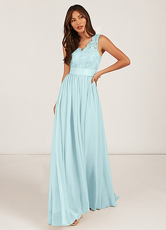 Azazie Gertrude Bridesmaid Dresses Sea Glass A-Line Lace Chiffon Dress image1