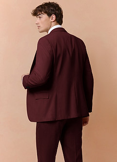 front Collins Burgundy Double Breasted Wool Blend Suit Jacket