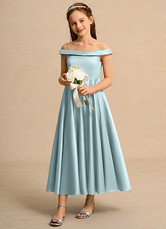 Azazie Teeny Girls Formal Sukienki dla dziewczynek sypiących kwiaty Linia A Pofałdowany Matowy satynowy Długość kostki Sukienka image1