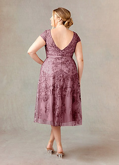 Azazie Sanna Mère de la mariée Robes Robe Trapèze en Tulle Dentelle à encolure dégagée Mauve Vintage image8