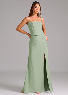 Azazie Jenine Brautjungfernkleider Meerjungfrau-Linie Schulterfrei Chiffon Kleid Staubiger Salbeigrün image6
