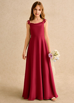 Azazie Puppy Girls Formal Blumenmädchenkleider A-Linie Plissee Chiffon Kleid Scharlachrot image5