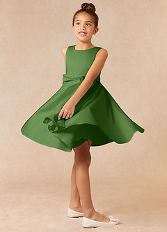 Azazie Coco Flower Girl Dresses Basil A-Line Bow Matte Satin Dress image3