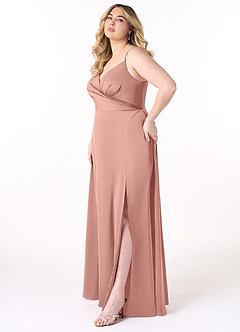 Azazie Dalilah Final Sale Rosette A-Line V-Neck Pleated Stretch Satin Dress image8