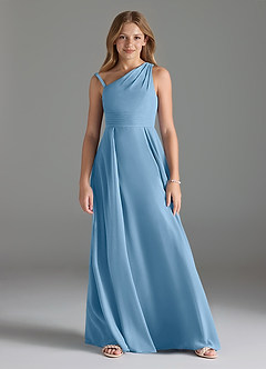Azazie Dallas Junior Steel Blue A-Line Pleated Chiffon Dress image1