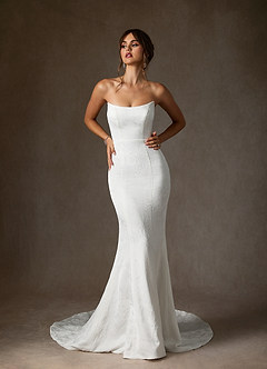 Azazie Serephina Wedding Dresses Diamond White Mermaid Strapless Floral Jacquard Dress image1