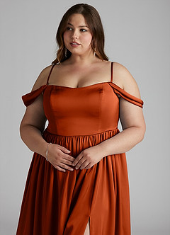 Azazie Morana Bridesmaid Dresses Paprika A-Line Off the Shoulder Stretch Satin Convertible Dress image15
