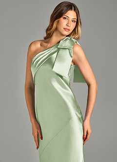 Azazie Yuanna Brudtärnklänningar Klä av Sjöjungfru i Metallisk satin Ena axeln Dusty Sage image2