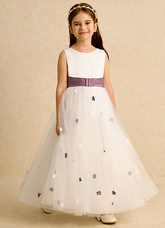 Azazie Cricket Flower Girl Dresses Ivory Vintage Mauve Ball-Gown Pleated Matte Satin Dress image6