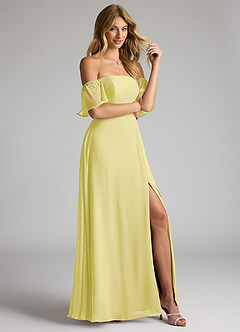 Azazie Sue Robes de demoiselle d'honneur Robe Trapèze Convertible en Mousseline de soie Épaule décolletée Sorbet Citron image4