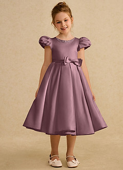 Azazie Pearl Flower Girl Dresses Vintage Mauve Ball-Gown Pleated Matte Satin Dress image5