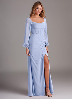 Azazie Charissa Bridesmaid Dresses Ice Sheath Long Sleeve Chiffon Dress image5