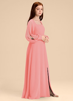 Azazie Bondi Junior Coral A-Line Blouson Chiffon Dress image3
