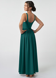 Azazie Keyla Junior Abito A-Line in Chiffon Plissettato Verde Pavone image4