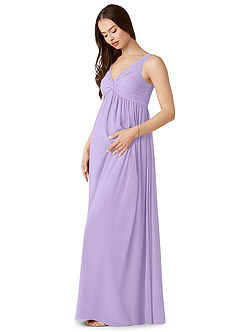 Azazie Yetta Maternity Bridesmaid Dresses A-Line V-Neck Gathered Chiffon Floor-Length Dress image4