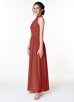 Azazie Iman Junior Robe Trapèze en Mousseline de soie Plissée Terracotta image5