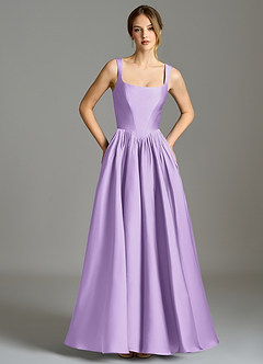Azazie Verina Bridesmaid Dresses Lilac A-Line Pleated Stretch Satin Dress image3