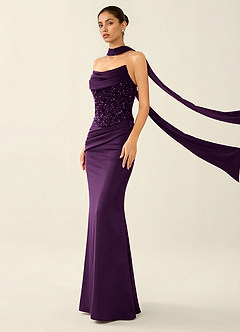 Melisande Mörklila Glittrig Korsett Sjöjungfrubalklänning med Spets och Rygg image6