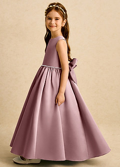 Azazie Daisies Flower Girl Dresses Dusty Rose Ball-Gown Bow Matte Satin Dress image4