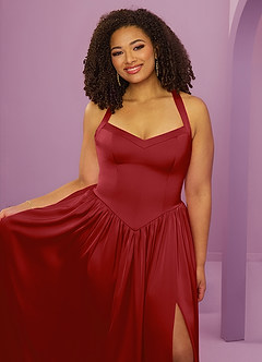Barbie ♥ Azazie Bridesmaid Dresses Pomegranate A-Line with Pockets Stretch Satin Dress image13