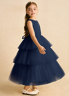Azazie Marshmallow Blumenmädchenkleider Ballkleid Schleifen Tüll Kleid Dunkelmarine image3