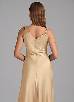 Azazie Nerine Vestidos de madrinha de casamento Vestido Champanhe de Cetim elástico de Linha A com Plissado image2