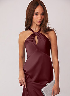 Barbie ♥ Azazie Bridesmaid Dresses Sangria Sheath Stretch Satin Dress image6