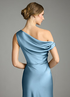 Azazie Emerson Bridesmaid Dresses Steel Blue Mermaid Off the Shoulder Stretch Satin Dress image7