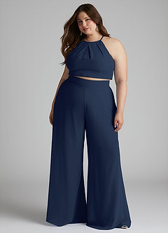 Azazie Kenzi Bridesmaid Dresses Dark Navy Pleated Chiffon Jumpsuit image8