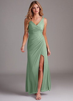 Azazie Leandra Bridesmaid Dresses Matcha Mermaid V-Neck Pleated Mesh Dress image5