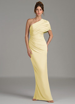 Azazie Essence Bridesmaid Dresses Lemon Sorbet Sheath One Shoulder Premium Stretch Jersey Dress image4