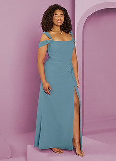 Barbie ♥ Azazie Bridesmaid Dresses Moody Blue A-Line Off the Shoulder Chiffon Dress image10