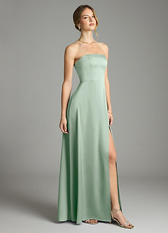 Azazie Wren Bridesmaid Dresses Agave A-Line Strapless Stretch Satin Convertible Dress image1