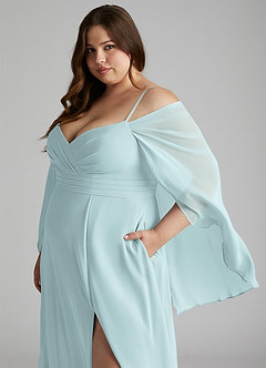 Azazie Cienna Bridesmaid Dresses Mist A-Line Off the Shoulder Chiffon Dress image11