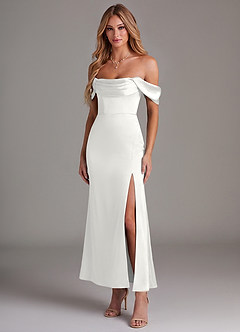 Azazie Saige Bridesmaid Dresses White Mermaid Off the Shoulder Stretch Satin Dress image1