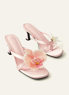 front Romantic 3D Orchid Kitten Heel Thong Mules