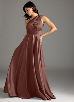 Azazie Charlize Bridesmaid Dresses Espresso A-Line One Shoulder Stretch Satin Dress image5